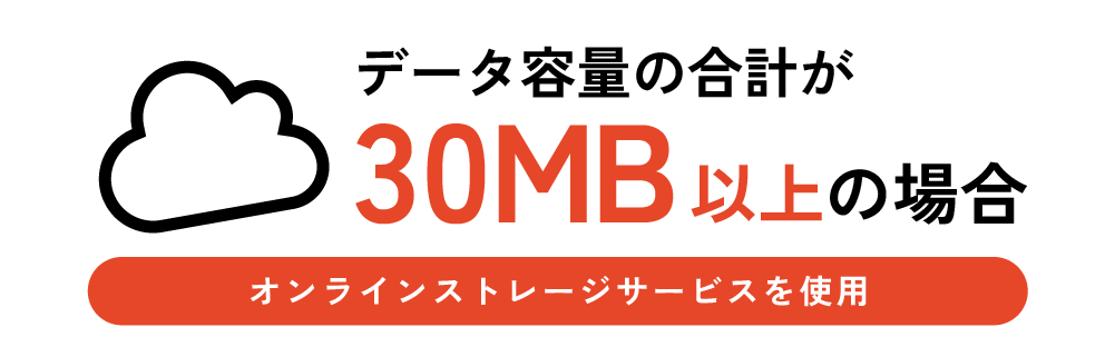データ容量の合計が30MB以上の場合、オンラインストレージサービスを使用